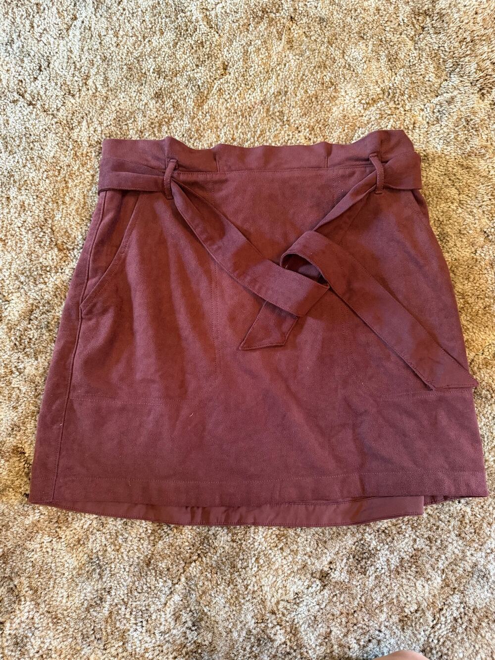 Abercrombie & Fitch Faux Burgundy Merlot Suede Paperbag Belt Mini Skirt Boho